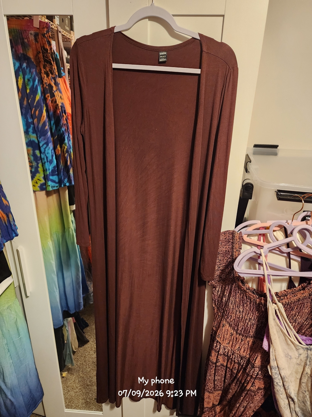 SHEIN Long Open-Front Brown Cardigan